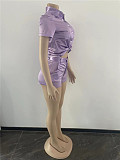 Solid Short Sleeve Shirt Top Shorts 2 Piece Sets OSM-3337