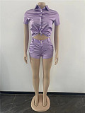 Solid Short Sleeve Shirt Top Shorts 2 Piece Sets OSM-3337