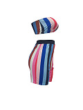 Striped Print Strapless Crop Top Biker Shorts Tracksuit CM-210