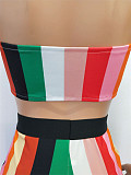 Striped Print Strapless Crop Top Biker Shorts Tracksuit CM-210