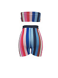 Striped Print Strapless Crop Top Biker Shorts Tracksuit CM-210