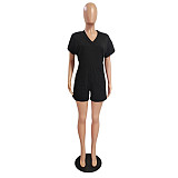 Plus Size Short Sleeve V Neck Loose Casual Rompers CN-0184
