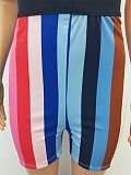 Striped Print Strapless Crop Top Biker Shorts Tracksuit CM-210