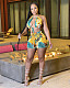 Leaves Print Bandage Backless Hollow Beach Rompers BGN-175