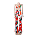 Print Halter Bandage Bra Top Wide Leg Pant Sets NY-7254