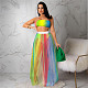 Beach Wear Tube Crop Top Sheer Mesh Maxi Skirt Set ASL-6572