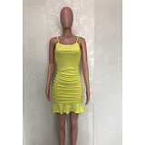 Ruched Sleeveless Ruffle Hem Bodycon Slip Dress BN-826