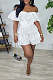 Sexy Off Shoulder Women Solid Color Flounced Pleated Rompers OD-8560