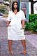Solid Color V Neck Short Sleeve Loose-fitting Midi Dress TK-6153