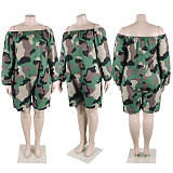 Casual Printed Women Off Shoulder Loose Plus Size Romper NY-2713