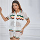 Summer Women Hollow-out Lapel Cardigan High-waist Shorts Knit 2 Pieces Sets SXE-W24S47495
