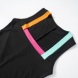Sexy Square Neck Patchwork Women Straps Sporty Romper Black MXXB-K24RP150