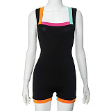 Sexy Square Neck Patchwork Women Straps Sporty Romper Black MXXB-K24RP150