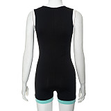 Sexy Square Neck Patchwork Women Straps Sporty Romper Black MXXB-K24RP150