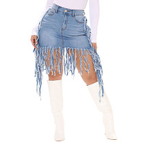 Fashion Tassel Women High-waist Large Size Denim Mini Skirt HSF-2416