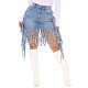Fashion Tassel Women High-waist Large Size Denim Mini Skirt HSF-2416