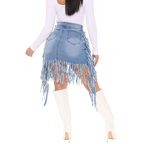 Fashion Tassel Women High-waist Large Size Denim Mini Skirt HSF-2416