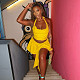Yellow Halter Backless Crop Top And Pleated Short Skirt Two Pieces Sets MXXB-K24ST290