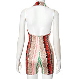 Fashion Print Women Halter Backless Sleeveless Bodyocn Romper MXXB-K24RP279