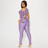 Sexy Single Shoulder Irregular Purple Long Bodycon Jumpsuits MXXB-K24JP289