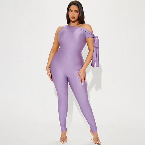 Sexy Single Shoulder Irregular Purple Long Bodycon Jumpsuits MXXB-K24JP289