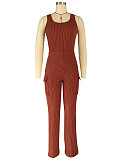 Women Solid Color Vest And Packets Long Pants Casual 2 Pieces Sets ANDI-2028