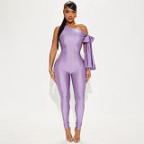 Sexy Single Shoulder Irregular Purple Long Bodycon Jumpsuits MXXB-K24JP289