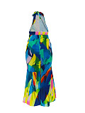 Sexy Backless Halter Ladies Prints Sleeveless Bodycon Long Dresses ZAND-31337