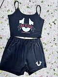 Casual Two Pieces Suits Women Straps Tops And Black Shorts RS-50015