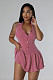 Sexy Women Halter Backless Solid Color Buttons Short Pleated Dress YS-2409