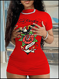 Women Printed Short Sleeves Package Hips Mini Dresses RS-0720