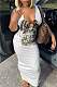 Sexy Low-cut Sleeveless Women Printed Bodycon Long Dress White YX-8010