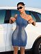 Sexy Oblique Slim Strech Denim Mini Dresses LX-6977