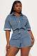 Women Short Sleeves Lapel Collar Buttons Loose Denim Romper LX-3573