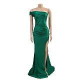 Sexy One Shoulder Slash Neck High Slit Birthday Dress AIL-232