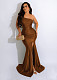 Sexy One Shoulder Slash Neck High Slit Birthday Dress AIL-232