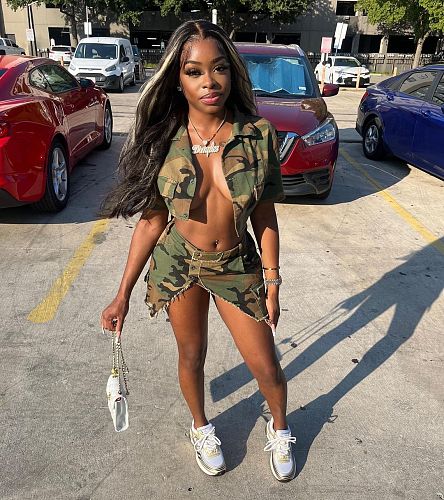 Fashion Camouflage Print Pockets Irregular Sexy Mini Skirts Women Two Pieces Sets XT-82055