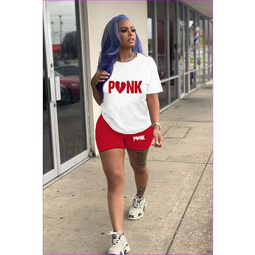 PINK Letter Short Sleeve T Shirt Shorts Two Piece Set DN-8008P23