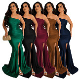Sexy One Shoulder Slash Neck High Slit Birthday Dress AIL-232