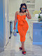 Sexy Strapless Crop Top And Long Skirts Knitted 2 Pieces Sets Orange XT-83013