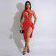 Sexy Transparent Mesh Single Shoulder Hot Drilling Split Midi Dress BY-6968