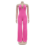 Sexy Strapless Backless Solid Color Wide-leg Long Jumpsuits BY-6941