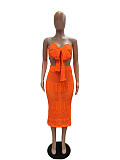 Sexy Strapless Crop Top And Long Skirts Knitted 2 Pieces Sets Orange XT-83013