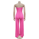 Sexy Strapless Backless Solid Color Wide-leg Long Jumpsuits BY-6941