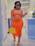 Sexy Strapless Crop Top And Long Skirts Knitted 2 Pieces Sets Orange XT-83013