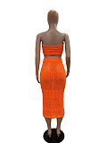 Sexy Strapless Crop Top And Long Skirts Knitted 2 Pieces Sets Orange XT-83013