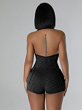 Sexy Backless Halter Sleeveless Pockets Solid Color Women Romper CH-24016