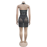 Sexy Backless Halter Mesh Transparent Mini Club Dress BY-6859