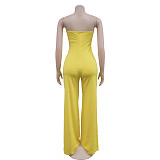 Sexy Strapless Backless Solid Color Wide-leg Long Jumpsuits BY-6941