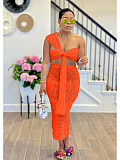 Sexy Strapless Crop Top And Long Skirts Knitted 2 Pieces Sets Orange XT-83013